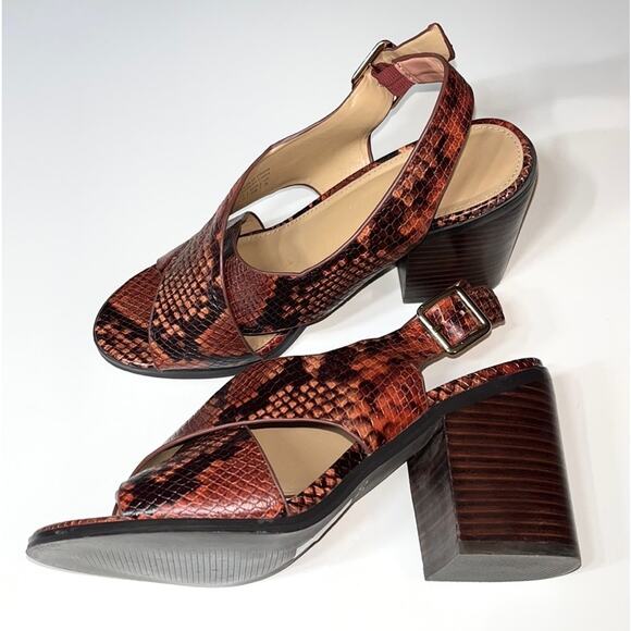 Aldo Sandals Women's 7.5 Cadrielia Block Heel Cross Strap Leather Snake Print - Picture 10 of 16